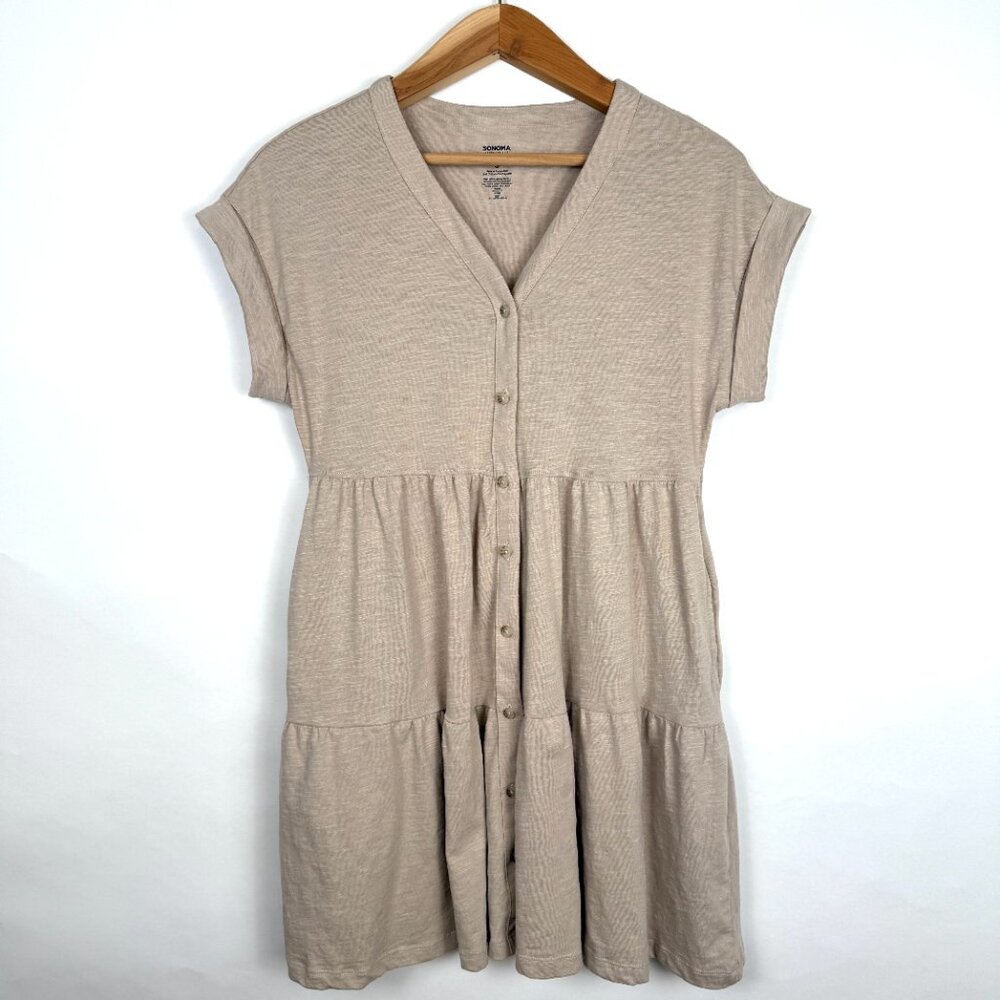 SONOMA brand, Ladies Size Small, Casual Two tier button up dress, Tan color